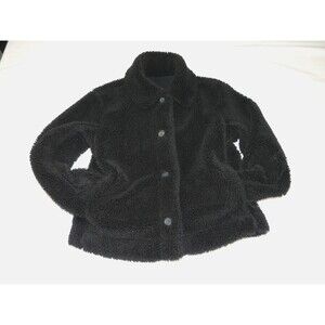 Uniqlo Button Up Black Fuzzy Jacket Deep Pile Faux Fleece Teddy Sherpa Women's S